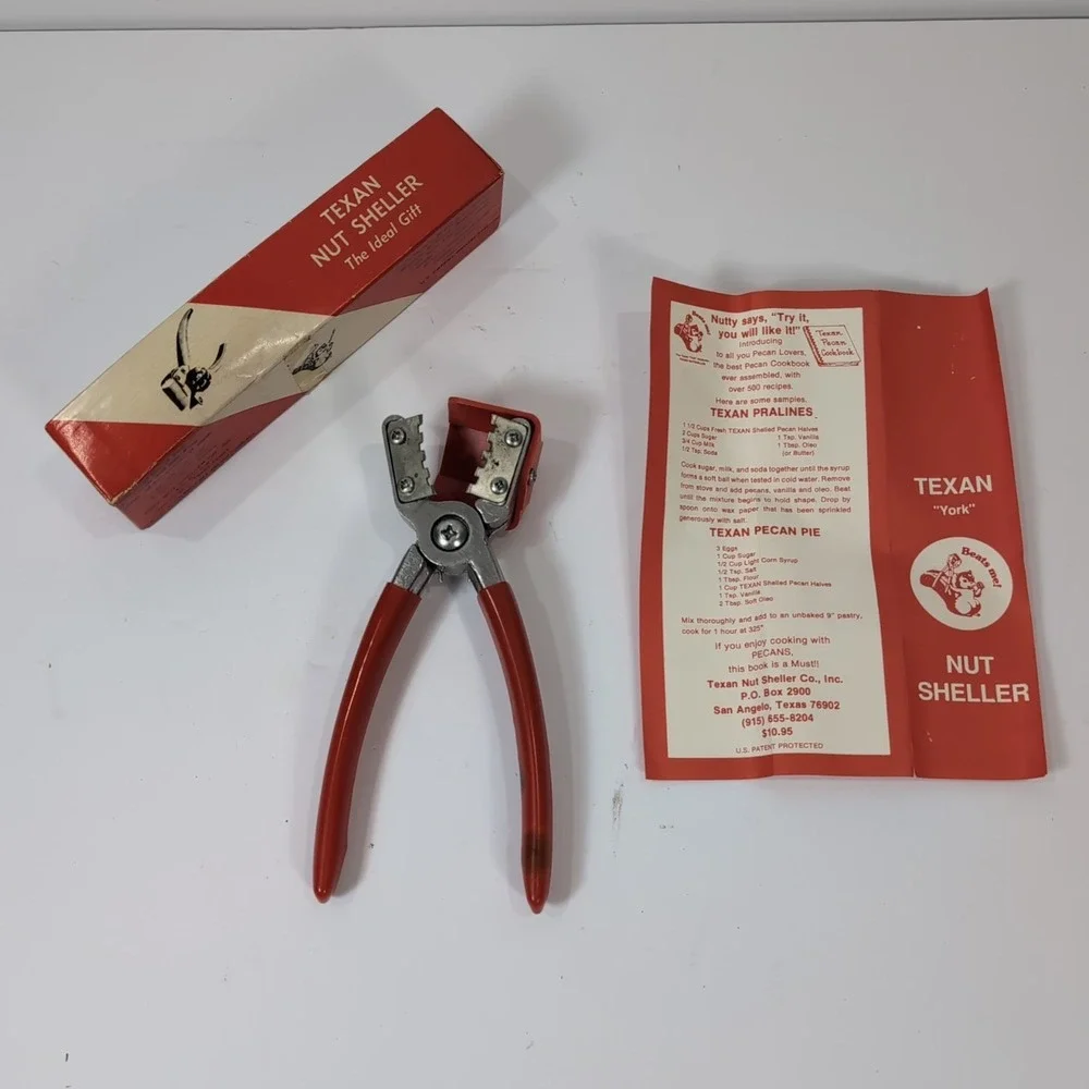 Texan York Pecan Nut  Sheller Cracker Open Box with Papers Pecans Walnuts Almond